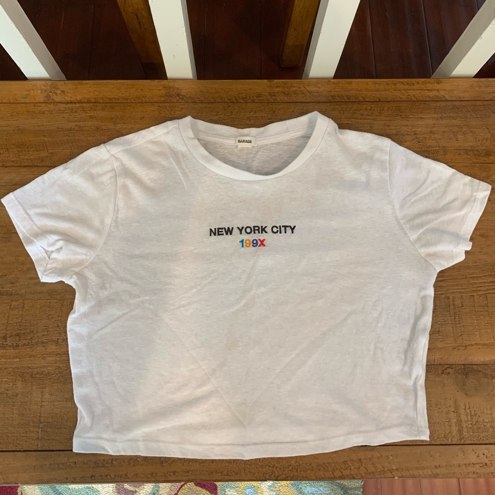 Garage white NYC crop top